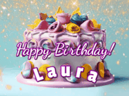 Happy Birthday Laura GIF: A beautiful birthday cake gif with animated sparkles and glitter Happy Birthday Name you can customize