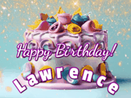 Happy Birthday Lawrence GIF: A beautiful birthday cake gif with animated sparkles and glitter Happy Birthday Name you can customize