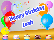 Happy Birthday Leah GIF: Happy birthday animated gif with animated doodles, pink text, and with a name you can customize.