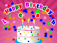 Happy Birthday Leah GIF: Cute kitty wishes a happy birthday name with a cupcake on its head. Customize the mesage, name, fonts, and colors.