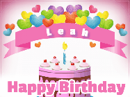Happy Birthday Leah GIF: A polite looking rabbit with a wiggling tails delivers a birthday gift. Customize the message and name.