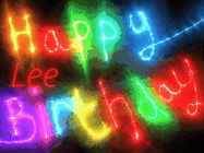 Happy Birthday Lee GIF: Flashing neon happy birthday gif with a name you can customize. The Happy Birthday is colourful.