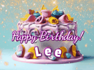Happy Birthday Lee GIF: A beautiful birthday cake gif with animated sparkles and glitter Happy Birthday Name you can customize