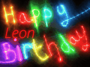 Happy Birthday Leon GIF: Flashing neon happy birthday gif with a name you can customize. The Happy Birthday is colourful.