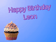 Happy Birthday Leon GIF: A single cupcake gif with lip kisses popping in and on this animated birthday gif you can customize with name.