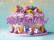 Happy Birthday Lisa GIF: A beautiful birthday cake gif with animated sparkles and glitter Happy Birthday Name you can customize