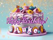 Happy Birthday Luke GIF: A beautiful birthday cake gif with animated sparkles and glitter Happy Birthday Name you can customize