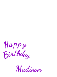 Happy Birthday Madison GIF: A bright white happy birthday gif with cartoon fireworks and three lines of text to customize.