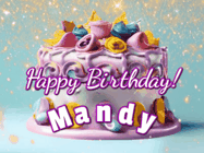 Happy Birthday Mandy GIF: A beautiful birthday cake gif with animated sparkles and glitter Happy Birthday Name you can customize