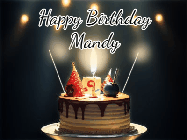 Happy Birthday Mandy GIF: Animated birthday cake gif with sparklers on a dark background. Personalize up to 3 lines of text.