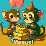 Happy Birthday Manuel GIF: What are these cute things with the ugly birthday cake! A name, but no happy birthday. I may have screwed this one up.