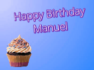 Happy Birthday Manuel GIF: A single cupcake gif with lip kisses popping in and on this animated birthday gif you can customize with name.