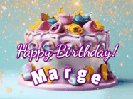Happy Birthday Marge GIF: A beautiful birthday cake gif with animated sparkles and glitter Happy Birthday Name you can customize