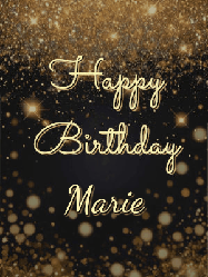Happy Birthday Marie GIF: A beautiful happy birthday gif on a dark glitter background with bubbles and animation. It reads Happy Birtday. Customize it!