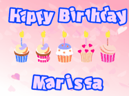 Happy Birthday Marissa GIF: Pink animated birthday gif with 5 cupcakes and candles and animated text you can customize with name.