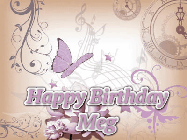 Happy Birthday Meg GIF: Classical birthday gif background with colorful musical notes floating past and a name you can customize, reads Happy Birthday.