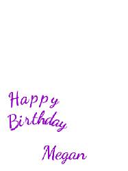 Happy Birthday Megan GIF: A bright white happy birthday gif with cartoon fireworks and three lines of text to customize.