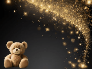 Happy Birthday Melinda GIF: A cute teddy bear sits in corner of animated happy birthday gif with customized greeting. Sparklers and animated text.
