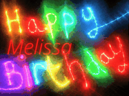 Happy Birthday Melissa GIF: Flashing neon happy birthday gif with a name you can customize. The Happy Birthday is colourful.