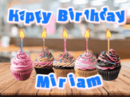 Simple and sweet Happy Birthday Miriam GIF with elegant typography on a soft background