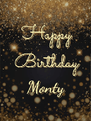 Happy Birthday Monty GIF: A beautiful happy birthday gif on a dark glitter background with bubbles and animation. It reads Happy Birtday. Customize it!