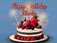 Happy Birthday Monty GIF: Animated GIF of a birthday cake covered in berries with 2 sparklers and a candle, reads Happy Birthday Name. Customize it.