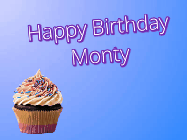 Happy Birthday Monty GIF: A single cupcake gif with lip kisses popping in and on this animated birthday gif you can customize with name.