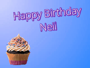 Happy Birthday Neil GIF: A single cupcake gif with lip kisses popping in and on this animated birthday gif you can customize with name.