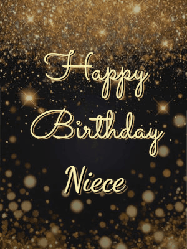 Happy Birthday Niece GIF: A beautiful happy birthday gif on a dark glitter background with bubbles and animation. It reads Happy Birtday. Customize it!