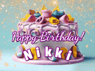 Happy Birthday Nikki GIF: A beautiful birthday cake gif with animated sparkles and glitter Happy Birthday Name you can customize