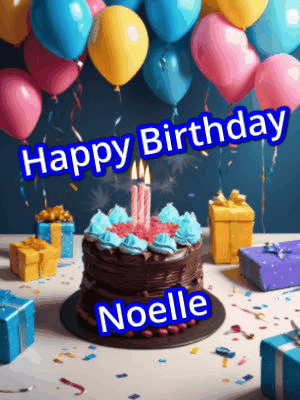 Happy Birthday Noelle GIF with sparkling stars and vibrant colors