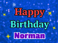 Happy Birthday Norman GIF: An exciting blue glittered animated happy birthday gif with sparkles, glitter, and 3 lines of text with name to customize.