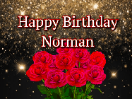 Happy Birthday Norman GIF: A beautiful birthday gif with a bouquet of flowers and animated hearts on a black and glitter background.