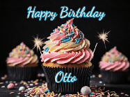 Happy Birthday Otto GIF: A delicious cupcake gif with animated sparkles reading Happy Birthday with a name to customize