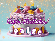 Happy Birthday Paige GIF: A beautiful birthday cake gif with animated sparkles and glitter Happy Birthday Name you can customize