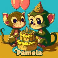 Happy Birthday Pamela GIF: What are these cute things with the ugly birthday cake! A name, but no happy birthday. I may have screwed this one up.