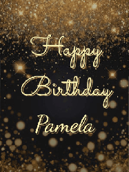 Happy Birthday Pamela GIF: A beautiful happy birthday gif on a dark glitter background with bubbles and animation. It reads Happy Birtday. Customize it!