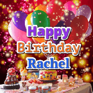 Happy Birthday Rachel GIF: Animated happy birthday gif on a bright red glittery background and 3 lines of text reading Happy Birthday Customize