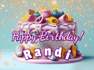 Happy Birthday Randi GIF: A beautiful birthday cake gif with animated sparkles and glitter Happy Birthday Name you can customize
