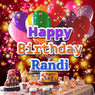 Happy Birthday Randi GIF: Animated happy birthday gif on a bright red glittery background and 3 lines of text reading Happy Birthday Customize