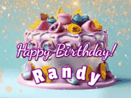 Happy Birthday Randy GIF: A beautiful birthday cake gif with animated sparkles and glitter Happy Birthday Name you can customize