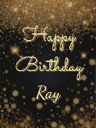 Happy Birthday Ray GIF: A beautiful happy birthday gif on a dark glitter background with bubbles and animation. It reads Happy Birtday. Customize it!