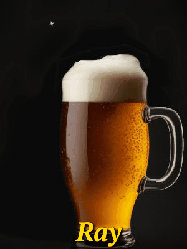 Happy Birthday Ray GIF: Animated birthday beer gif with a sparkling frosty mug of brew and three lines of text to customize.