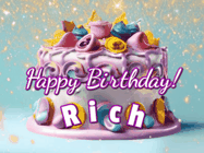 Happy Birthday Rich GIF: A beautiful birthday cake gif with animated sparkles and glitter Happy Birthday Name you can customize