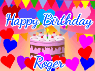 Happy Birthday Roger GIF: An exciting blue glittered animated happy birthday gif with sparkles, glitter, and 3 lines of text with name to customize.