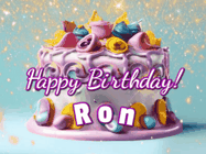 Happy Birthday Ron GIF: A beautiful birthday cake gif with animated sparkles and glitter Happy Birthday Name you can customize