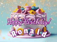 Happy Birthday Ronald GIF: A beautiful birthday cake gif with animated sparkles and glitter Happy Birthday Name you can customize