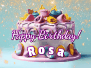 Happy Birthday Rosa GIF: A beautiful birthday cake gif with animated sparkles and glitter Happy Birthday Name you can customize