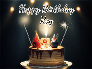 Happy Birthday Roy GIF: Animated birthday cake gif with sparklers on a dark background. Personalize up to 3 lines of text.