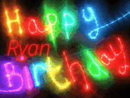 Happy Birthday Ryan GIF: Flashing neon happy birthday gif with a name you can customize. The Happy Birthday is colourful.